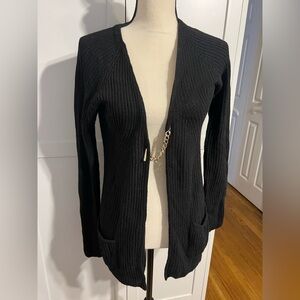 Elegant Women's Black Cardigan with Chain Accent